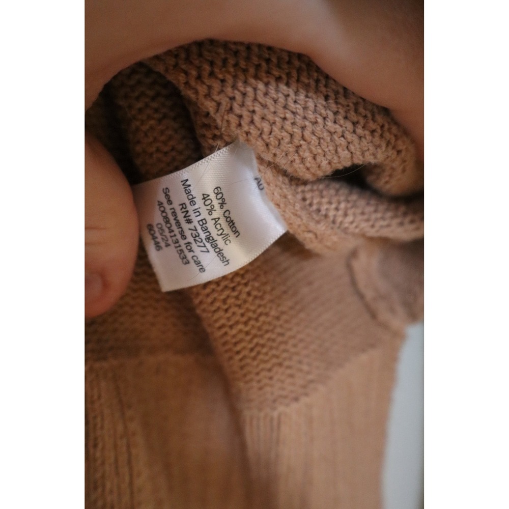 Minimalist Neutral Sonoma Shaker Stitch Sweater M Tan Crewneck Side Slit - Picture 5 of 6
